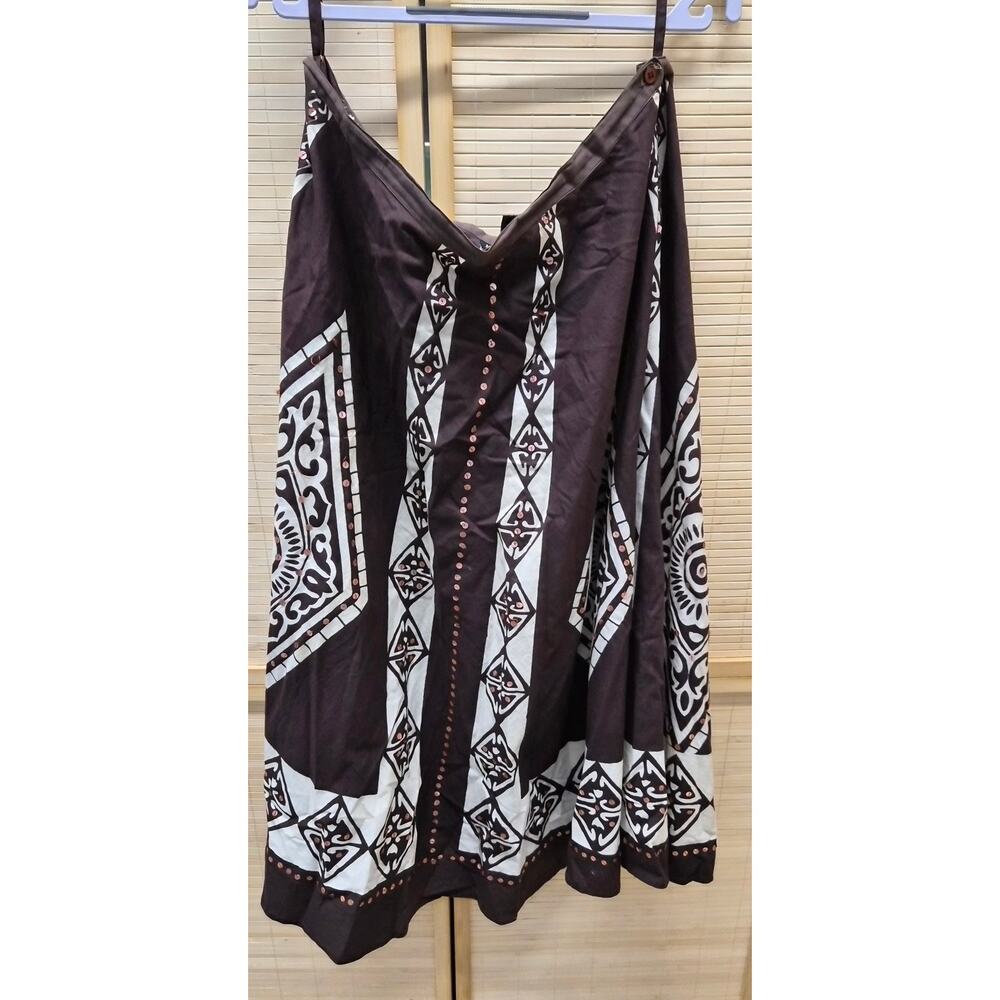 Mlle Gabrielle Cotton Maxi Skirt Brown White Boho Geometric M